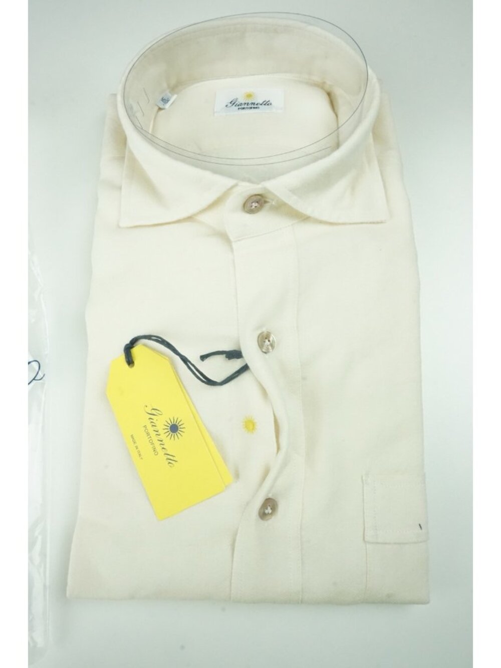 Giannetto Solid Off White Cotton Flannel Button Up Shirt 15 38 NEW